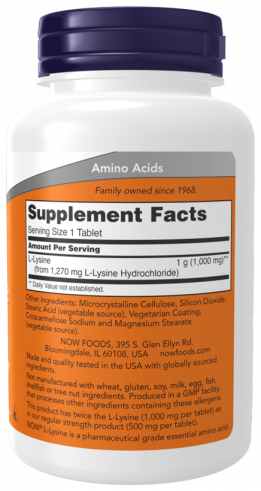 NOW L-Lysine 1000 mg, 100 таблеток