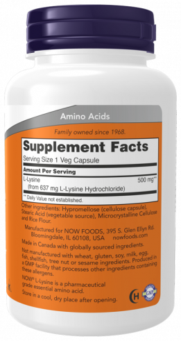 NOW L-Lysine 500 mg, 250 капсул