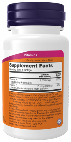 NOW Витамины А/D 10000/400 МЕ, 100 капсул