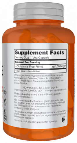 NOW L-Glutamine 1000 mg, L-Глютамин 1000 мг, 120 капсул