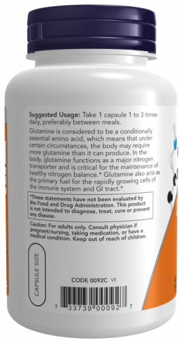 NOW L-Glutaminе, L-Глутамин, 120 капсул
