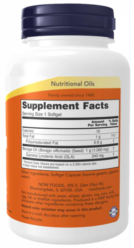 NOW Borage Oil, Масло огуречника, 60 капсул