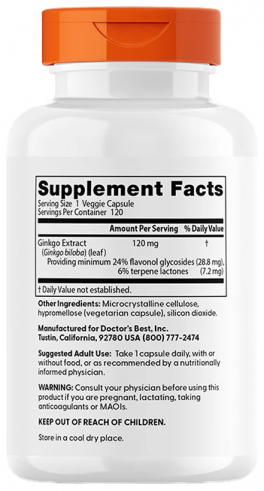 Doctor's Best Extra Strength Ginkgo, Гинкго Билоба стронг, 120 капсул